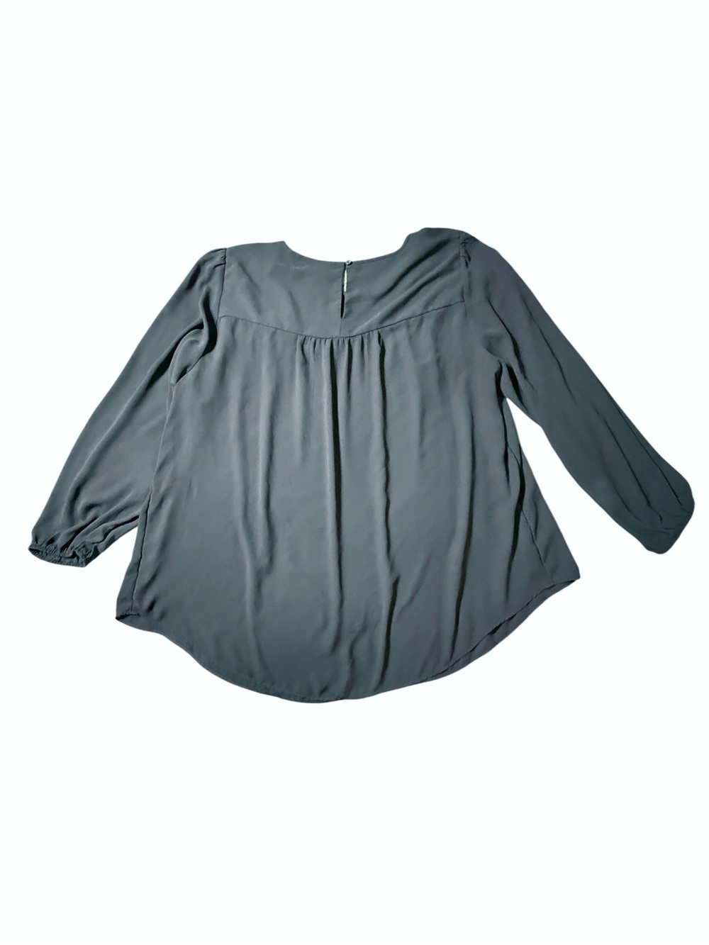 Lane Bryant Blouse 22/24 Plus Navy Blue Lace Yoke Pintuck Long Sleeve Top - Picture 3 of 3